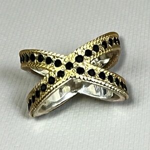 Anna Beck Classic Cross Ring Sterling Silver 925 Black Onyx Stones Ring Size 6
